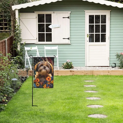 Vista 6 de Bandera de jardín Shih Tzu Dogs - Bandera de Estados Unidos con diseño de girasol, 12 x 18 pulgadas, doble cara, decoración de patio al aire libre