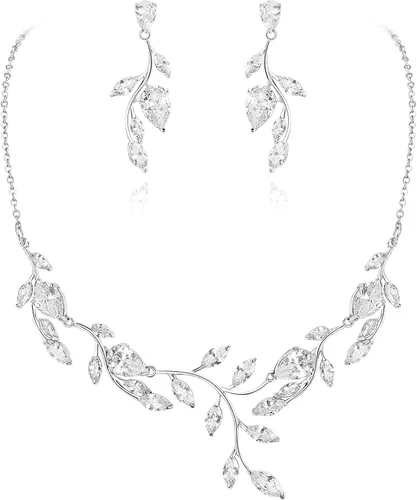 Vista 11 de Cubic Zirconia Drop Leaf Vine Wedding Prom Jewelry Set for Bride Bridesmaid