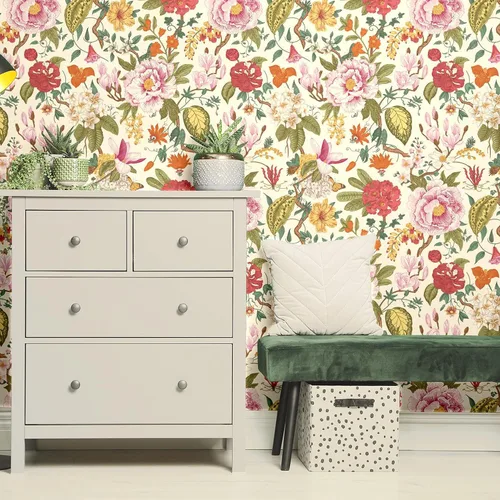 Vista 4 de Blooming Wall DPYC02-1 - Papel tapiz autoadhesivo con textura de peonía y flores primaverales, decoración de pared
