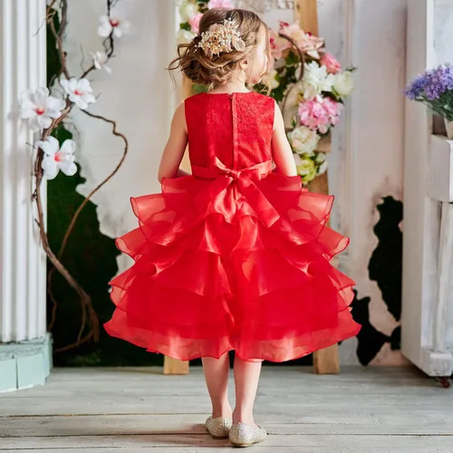 Vista 6 de NNJXD Vestido de niña con volados y encaje, para fiesta o boda