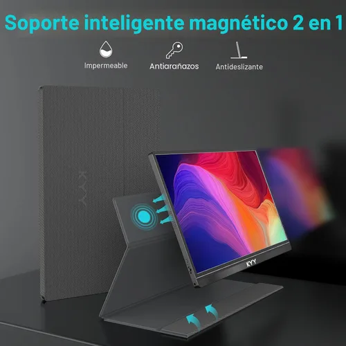 Vista 8 de KYY Monitor portátil de 15.6 pulgadas FHD 1080P USB C HDMI monitor de juegos ultra delgado pantalla IPS con cubierta inteligente y altavoces, Plug &