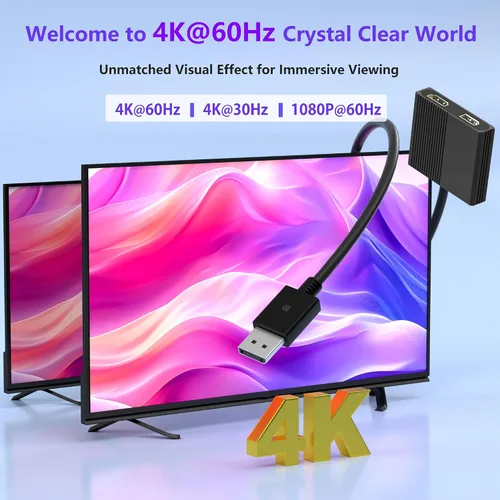 Vista 6 de Adaptador DisplayPort a HDMI, divisor de puerto de pantalla 4K a 60Hz para monitores duales, pantalla extendida, divisor DP a DP/HDMI 1 en 2