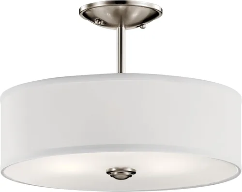 Vista 6 de Kichler Shailene - Lámpara de 14 pulgadas con 3 luces redondas semiempotradas, difusor satinado blanco y pantalla de microfibra blanca en bronce