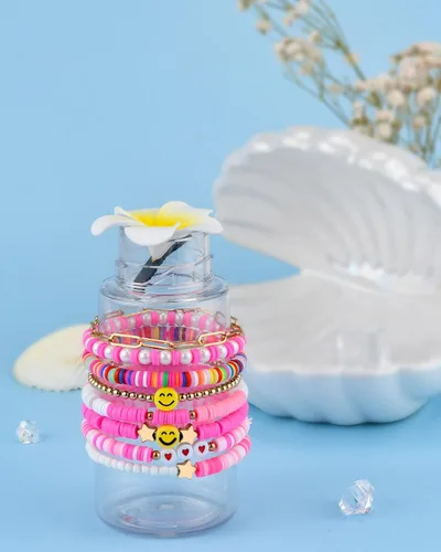 Vista 3 de Abitoncc Preppy Heishi - Juego de pulseras de surfista para niñas adolescentes, bonitos aretes estéticos, anillos estéticos preppy coloridos de oro