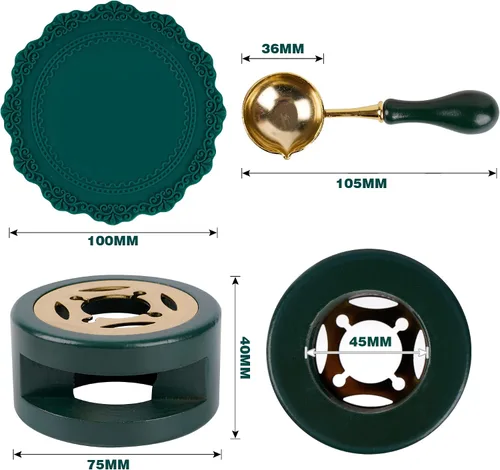 Vista 2 de Kit de sellado de cera para horno con cuchara y almohadilla de silicona para fundir cuentas o palos, verde