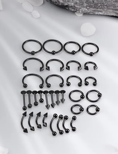 Vista 6 de 16G 20G Anillos de labio de herradura, septum, nariz, anillos de tragus de acero quirúrgico, hélice, caracola, torre, daith, snug, cartílago