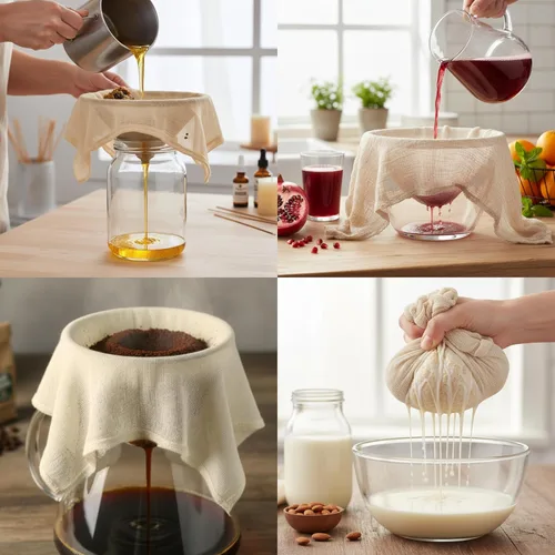 Vista 4 de Estopilla Bolsa de leche de nueces, colado reutilizable, 100% algodón sin blanquear, paño de muselina de mantequilla para cocinar, yogur, jugo