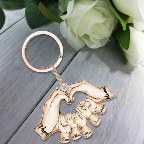 Vista 6 de TATLETATLE Llavero de puño personalizado de 1 a 6 nombres, llavero de acrílico con colgante de puño para papá de hija