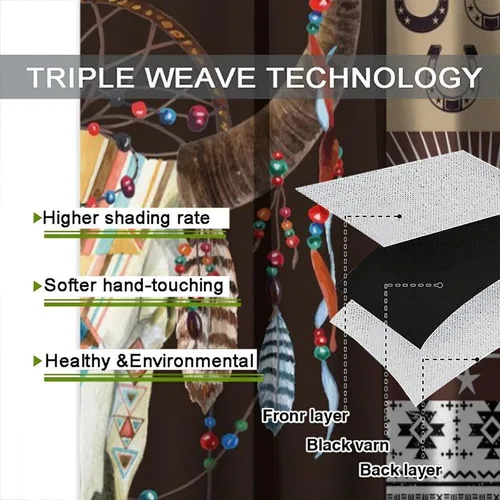 Vista 315 de Cortinas con patrón geométrico tribal, estilo suroeste, azteca, rústico, occidental, nativo americano, opacas, con bolsillo para barra, decoración