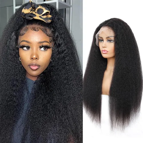 Vista 9 de Pelucas de cabello humano lacio tipo afro de 13 x 4, peluca de cabello humano prearrancado con abuelitos, densidad del 180 %, peluca de cabello