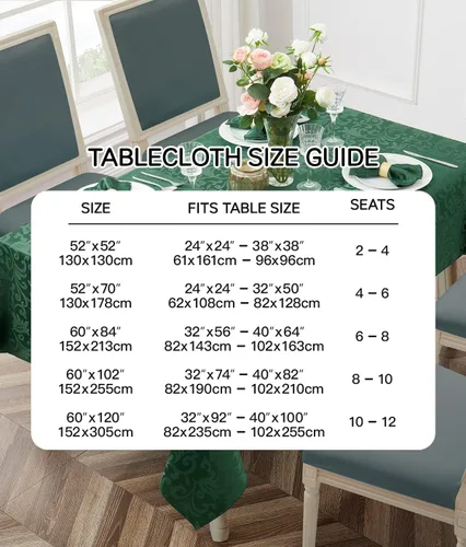 Vista 4 de Mantel cuadrado de damasco de desplazamiento verde jacquard de 52 x 52 pulgadas, mantel lavable para mesa de comedor, fiestas de buffet y campamento