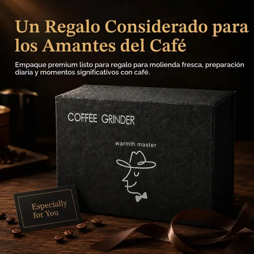 Vista 9 de Molinillo de café manual con rebaba cónica de acero inoxidable CNC, cuerpo de aluminio, mango de madera maciza, molinillo de mano ajustable portátil