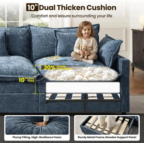 Vista 5 de ovios Sofá modular Cloud de 108 pulgadas, sofás modulares en forma de U de 5 plazas con 2 otomanas, cómodos sofás de felpilla con 5 almohadas