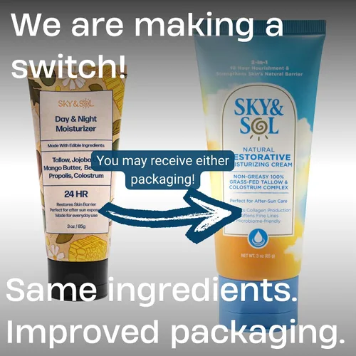 Vista 2 de Sky and Sol Crema Todo en Uno 100% Sebo de Res Alimentado con Pasto Hidratante para Cara y Cuerpo Cuidado de la Piel Día y Noche Ingredientes
