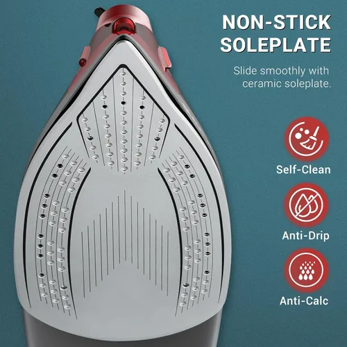 Vista 3 de BEAUTURAL Plancha de vapor para ropa, suela recubierta de cerámica con vapor de ráfaga, apagado automático de 3 vías, antigoteo y anti-calco