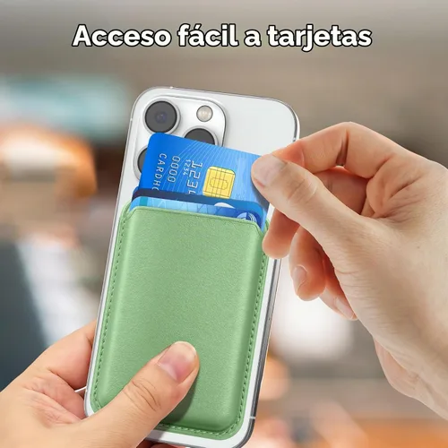 Vista 4 de Cartera de cuero Mag-Safe RFID magnética más resistente para la serie iPhone 17, accesorios Mag-Safe que se adhieren a la serie de iPhone Verde claro