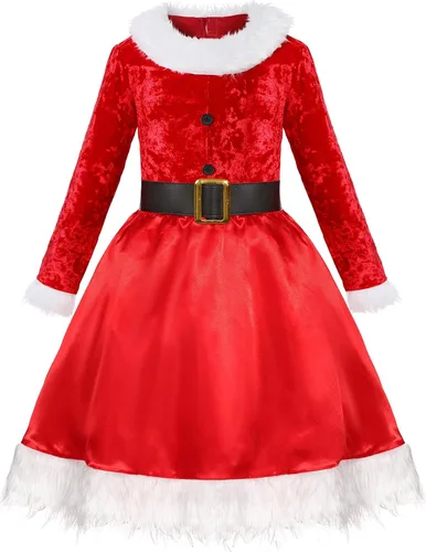 Vista 3 de Costumerry Vestido de Papá Noel para niñas, disfraz de Papá Noel de Navidad