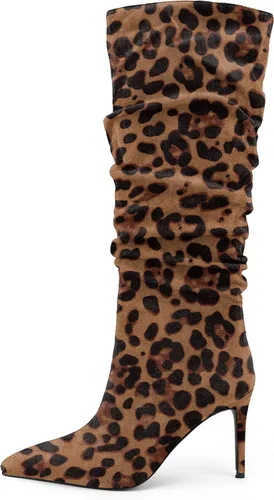 Vista 18 de Zamikoo Botas holgadas de tacón alto para mujer, botas de tacón de aguja altas hasta la rodilla, puntera puntiaguda, elásticas, botas altas de meter