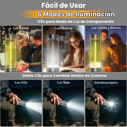 Vista 4 de Linterna LED para campamento, hasta 350 horas de luz de campamento recargable, 4 modos de linterna al aire libre con luz roja, resistente al agua