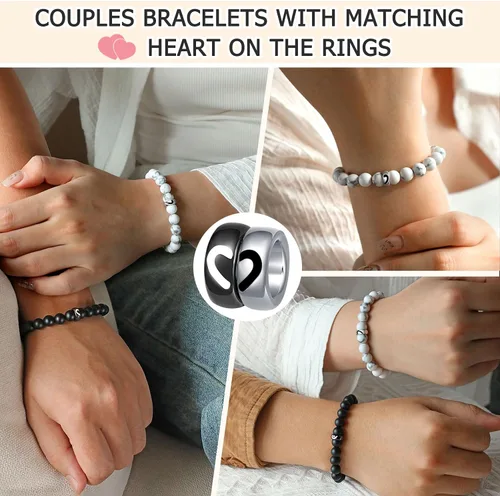 Vista 3 de UNGENT THEM Pulseras de anillo a juego para parejas, regalos para novio, marido, prometido, alma gemela, novia, esposa, día de San Valentín