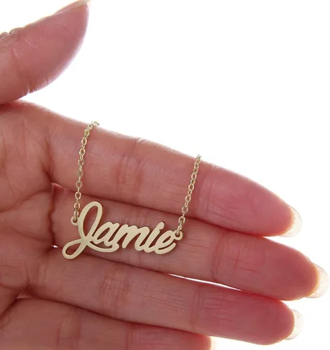 Vista 2 de HUAN XUN - Collar con nombre personalizado en plata dorada