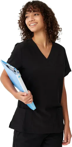 Vista 4 de floralhue Uniformes médicos para mujeres, blusas de uniforme médico suaves con cuello en V, uniforme médico elástico con 4 bolsillos, transpirable