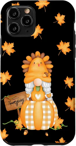 Vista 13 de Funda para iPhone 12 mini de Acción de Gracias de Gnomo, hojas de otoño a cuadros