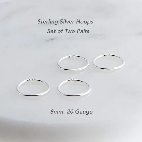 Vista 17 de Juego de 2 pares de anillos de nariz para cartílago pequeños para mujer, tragus, tabique, hélix, múltiples piercings finos