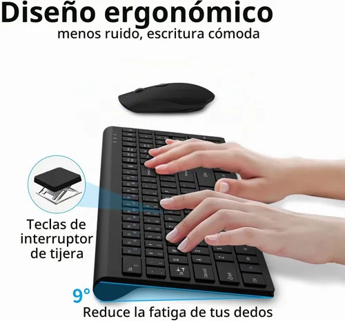 Vista 2 de Combo de teclado y ratón inalámbricos, teclado silencioso de computadora de tamaño completo con botón de calculadora, ratón de 2400 DPI, clic