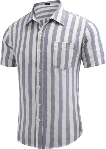 Vista 3 de COOFANDY - Camisa de lino de manga corta con botones estilo informal para hombre, ideal para la playa