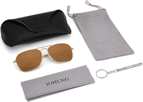 Vista 6 de IOHLNG Lentes de sol cuadrados de aviador para mujeres y hombres, polarizados, militares, cuadrados, clásicos, vintage, de metal