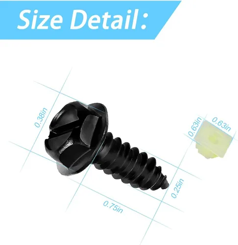 Vista 5 de Tornillos para placa de matrícula de 1/4 pulgadas, insertos de nailon, color negro nylon screw inserts, fastening hardware, fits frames and
