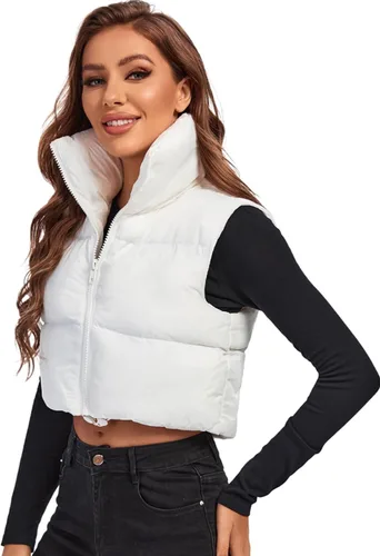 Vista 3 de Fuinloth - Chaleco con relleno, cuello alto, ligero, con cremallera, chaleco acolchado, para mujer