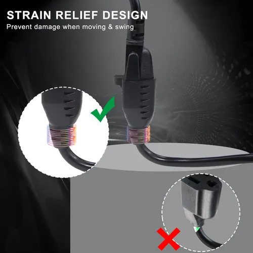 Vista 8 de [1 Pack] Cable de extensión de alimentación corto de 6 pulgadas - Cable de extensión de 3 clavijas mini negro para interiores con puesta a tierra