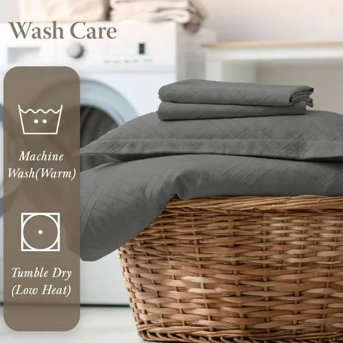 Vista 8 de Threadmill Sábanas para Cama Individual – 800 Número de Hilos Jacquard Celine Gris Oscuro, 100% Algodón Natural Juego de Cama de 3 Piezas a Rayas