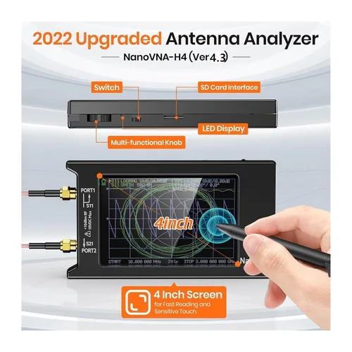Vista 2 de Vector Network Analyzer, VNA-H4 4inch Vector Network Analyzer 10k-1.5GHz HF VHF UHF Antenna Analyzer Version 4.3 with SD Card Slot Measuring S