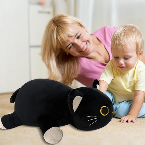 Vista 5 de Wepop Animales de Peluche con Peso de Gato Negro de 24 pulgadas, Almohada de Gato Negro con Peso de 4.2 libras, Animal de Peluche Gigante de Gato