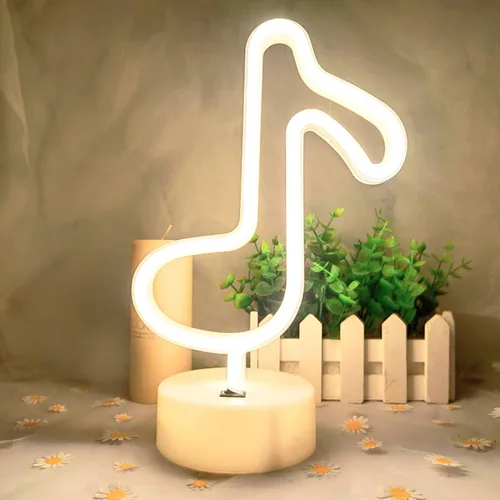 Vista 7 de Luces de notas musicales - Letreros de neón con notas de música LED, funciona con USB/batería, blanco cálido