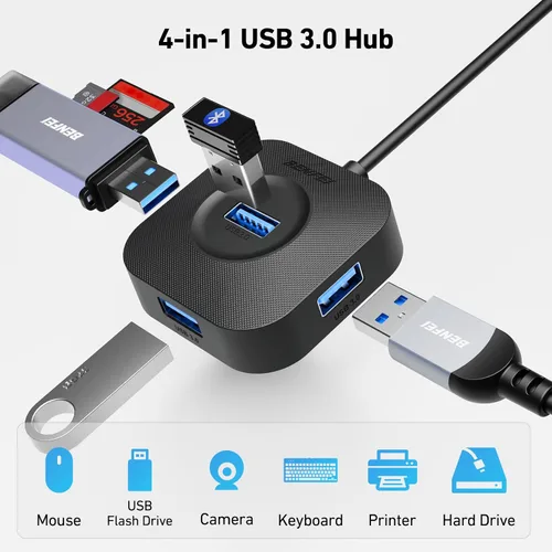 Vista 2 de BENFEI Hub USB 3.0, 4 puertos USB A Splitter Ultra compacto para mouse, teclado, unidad flash, disco U, impresora compatible con laptop, PC