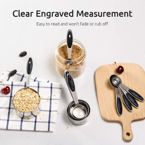 Vista 6 de U-Taste Juego de tazas y cucharas medidoras de acero inoxidable 18/8 y juego de pinzas de cocina de alta resistencia al calor de 600ºF (negro)