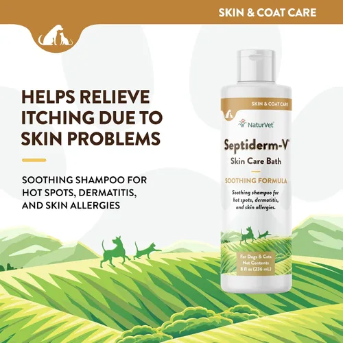 Vista 3 de NaturVet Septiderm-V Gel de baño para el cuidado de la piel para perros y gatos, suplemento de salud de mascotas para dermatitis, alergias
