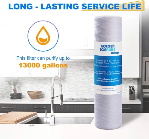 Vista 4 de GOLDEN ICEPURE PPW10, filtro de agua de sedimentos para toda la casa de 10 x 2.5 pulgadas, filtro de cadena de 5 micrones, compatible con Dupont