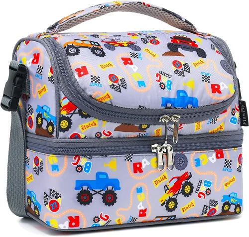 Vista 19 de FlowFly Bolsa de almuerzo aislada de dos pisos para niños, niñas, hombres, mujeres, con correa ajustable, para automóvil