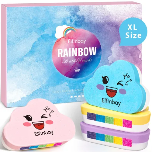 Vista 8 de Bomba de baño Rainbow Cloud para niñas, 2 bombas de baño extra grandes hechas a mano para niños burbujeantes, bombas de baño seguras para niños