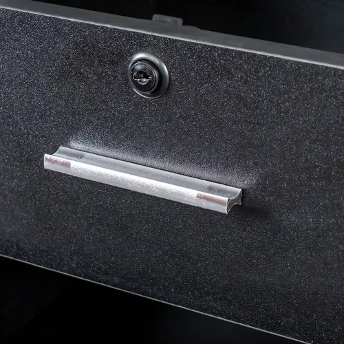 Vista 7 de SSLine Estación de salón moderna, soporte de piso negro, gabinete de madera para estilista, peluquería, peluquería, mesa de almacenamiento clásica