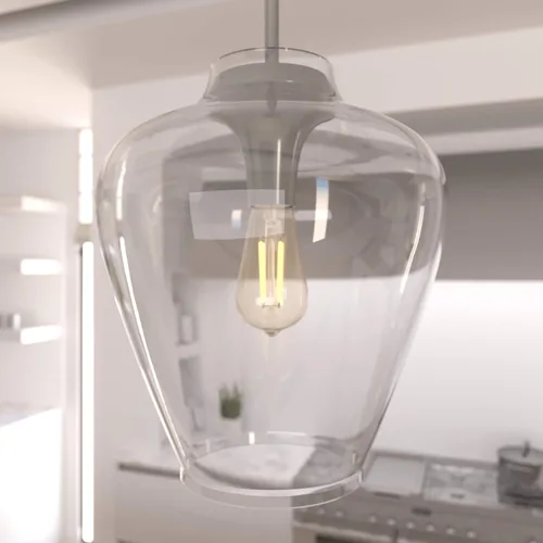 Vista 3 de Hunter - Vidria - Lámpara colgante de 1 luz de níquel cepillado, tamaño mediano, regulable, estilo formal, con forma de campana, para dormitorios