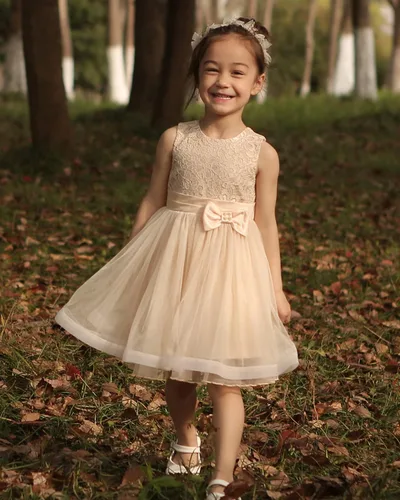 Vista 2 de Peaches Petal Toddler Girl Dress for Wedding, Flower Girl Dresses for Birthday Party, Kids Lace Tulle Dress
