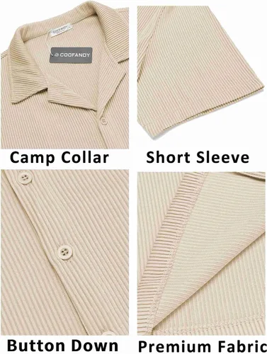 Vista 5 de COOFANDY Camisas casuales con botones para hombre, de manga corta, ajuste regular, a la moda, para campamento y playa