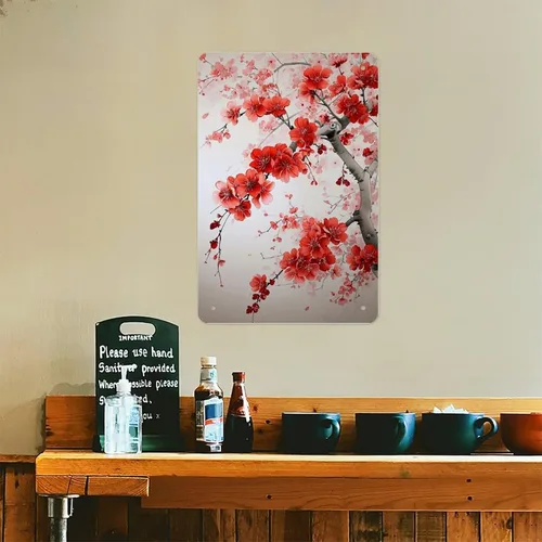 Vista 6 de Abstract Cherry Blossom Pattern Creative Metal Tin Sign Wall Decor Retro Sign for Home Living Room Bedroom Coffee Wall Decor Halloween Christmas