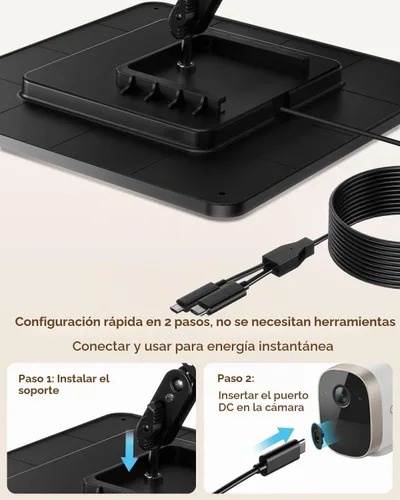 Vista 7 de Panel solar para cámaras de seguridad, cargador de batería solar de 6 W con micro USB y USB-C, impermeable IP67 con montaje ajustable de 360 ° 3-NO
